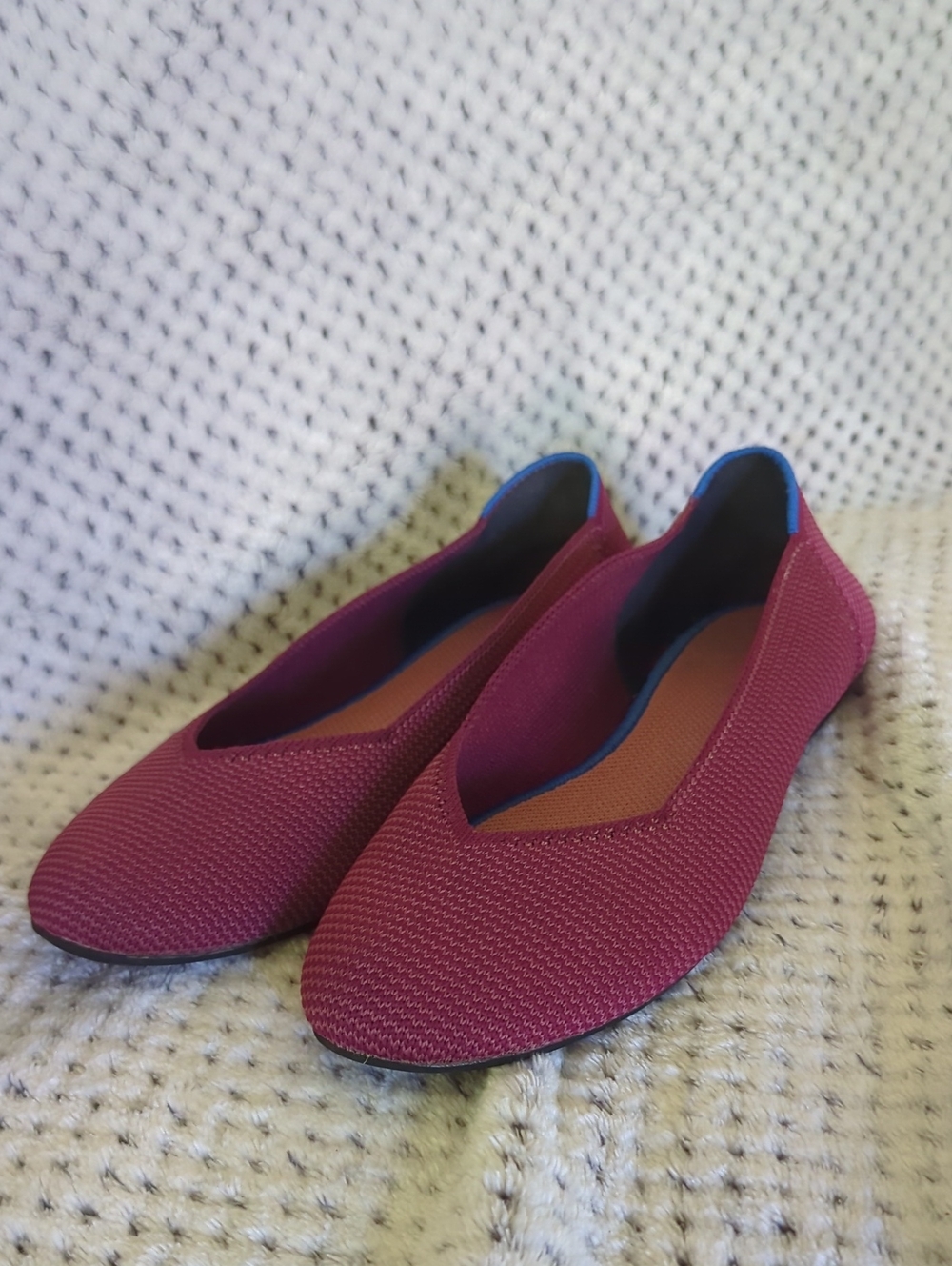 Burgundy Knit Round Toe Flats
